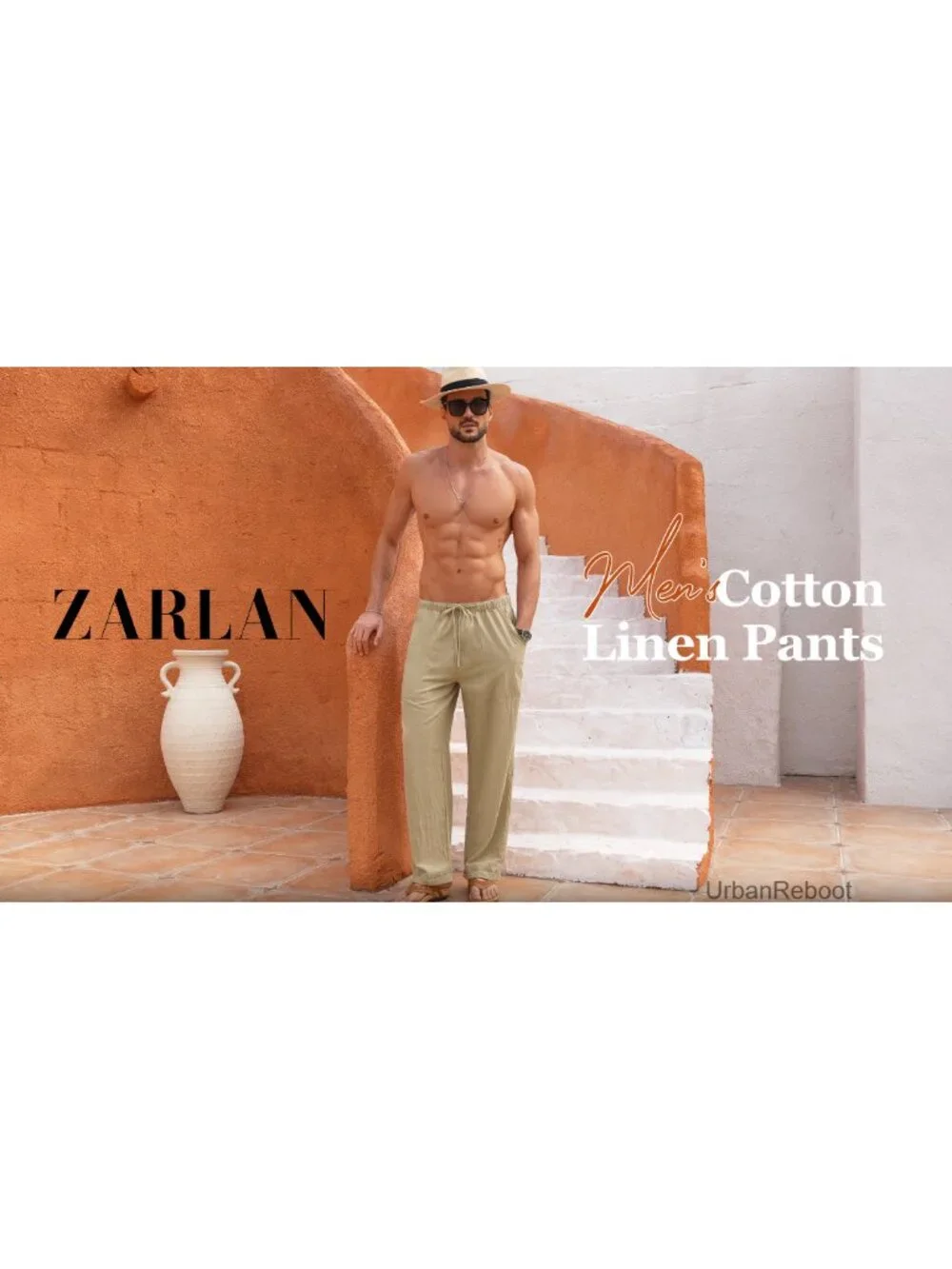Men's Cotton Linen Pants Casual Relaxed Fit Lightweight Breathable Drawstring
